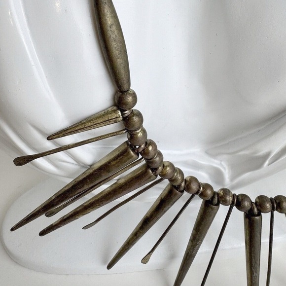 Antiqued Brass Tone Spike Fringe Statement‎ Necklace Industrial Punk Collar J-01 - Picture 7 of 11